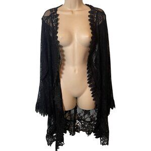 Full Circle Trends Womens Floral Lace Kimono Cardigan Size 1X Black Witchy Goth